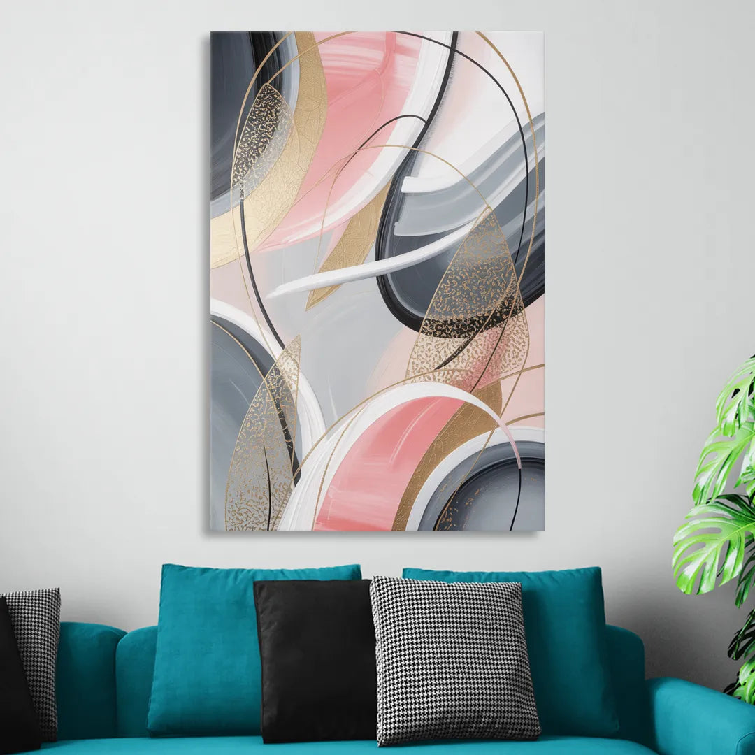 Elegant Opulence Pink and Grey Abstract Sitting Room - Canvas Wall Art