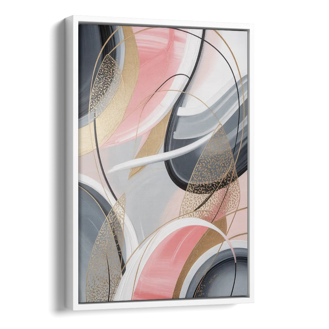 Elegant Opulence Pink and Grey Abstract Side - White Canvas Wall Art