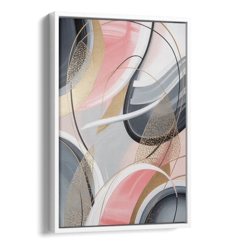 Elegant Opulence Pink and Grey Abstract Side - White Canvas Wall Art