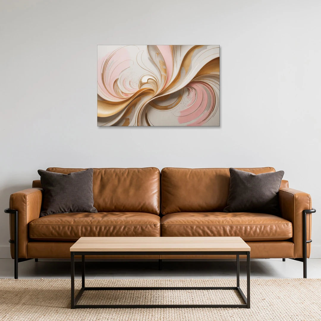 Elegant Radiance Pink and Gold Abstract - Canvas Wall Art - Sofa - 36x24