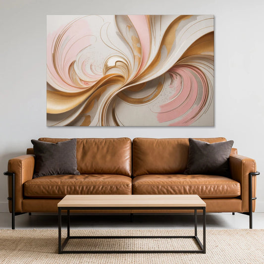 Elegant Radiance Pink and Gold Abstract - Canvas Wall Art - Sofa - 60x40