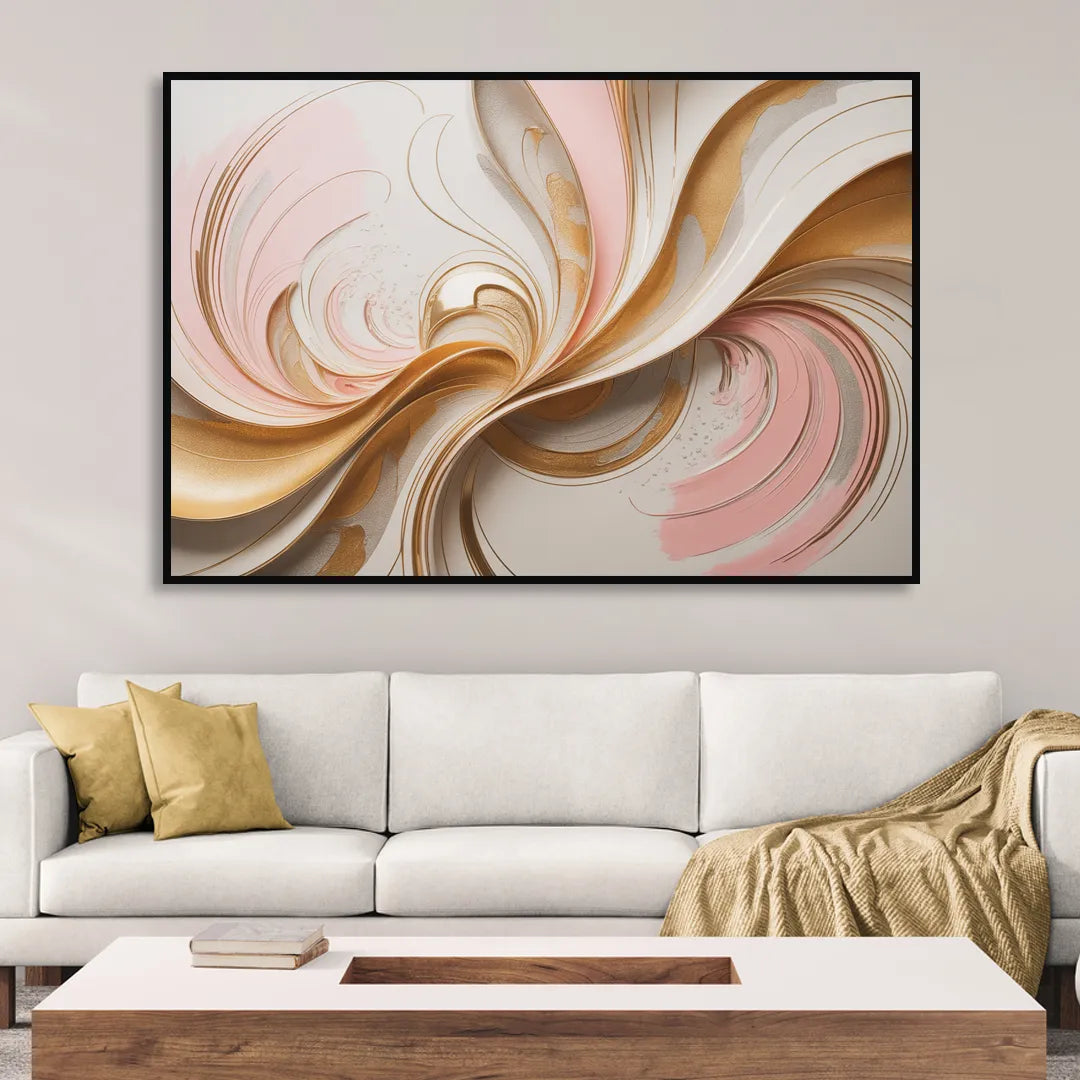 Elegant Radiance Pink and Gold Abstract Sitting Room - Black Canvas Wall Art