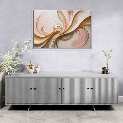 Elegant Radiance Pink and Gold Abstract - Living Room White Frame Canvas