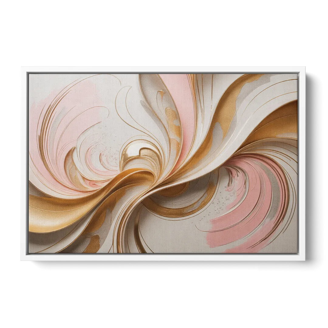 Elegant Radiance Pink and Gold Abstract Front - White Canvas Wall Art