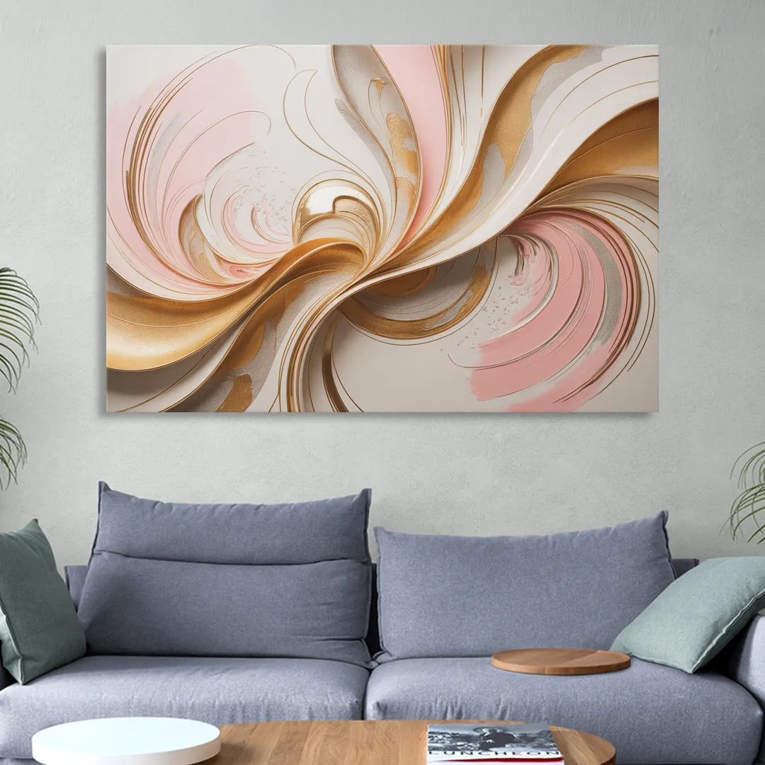 Elegant Radiance Pink and Gold Abstract Sitting Room - Canvas Wall Art