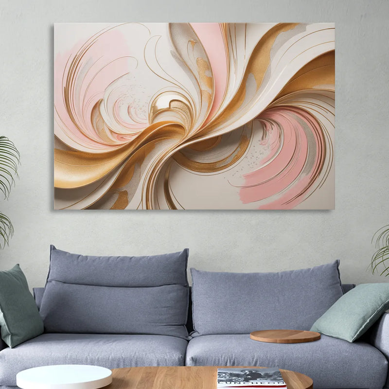 Elegant Radiance Pink and Gold Abstract Sitting Room - Canvas Wall Art