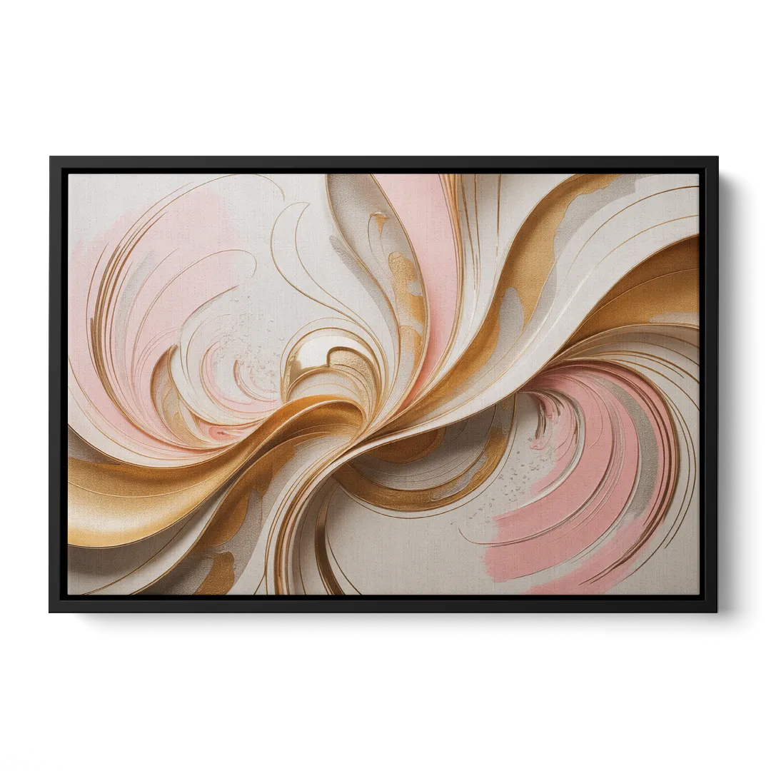 Elegant Radiance Pink and Gold Abstract Front - Black Canvas Wall Art
