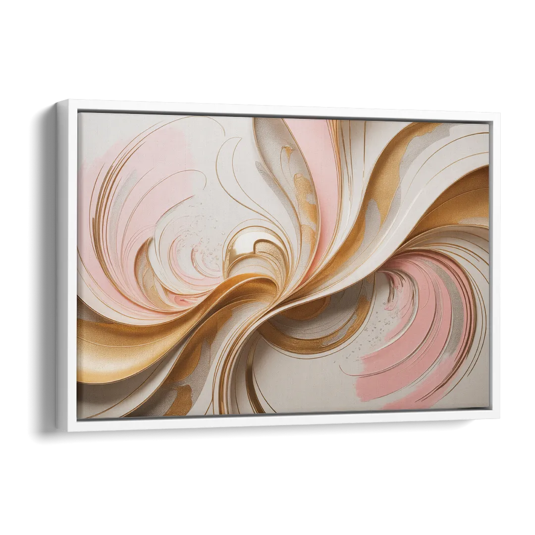 Elegant Radiance Pink and Gold Abstract Side - White Canvas Wall Art