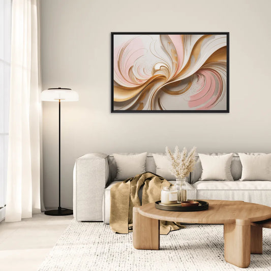 Elegant Radiance Pink and Gold Abstract - Living Room Black Frame Canvas
