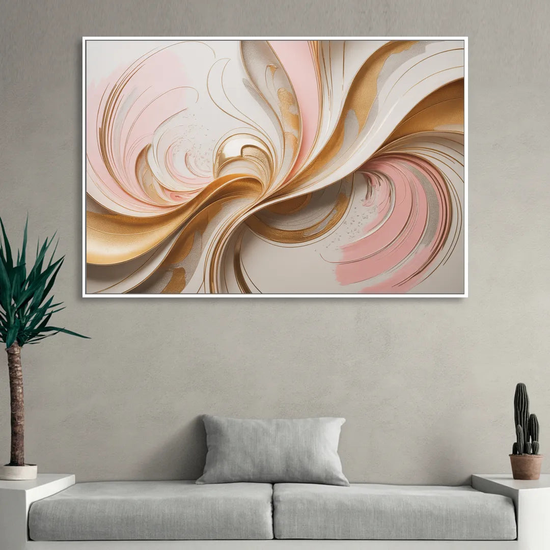 Elegant Radiance Pink and Gold Abstract Sitting Room - White Canvas Wall Art