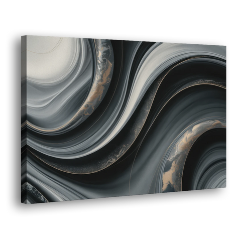 Elegant Ripples Black and Grey Abstract - Canvas Wall Art - Side