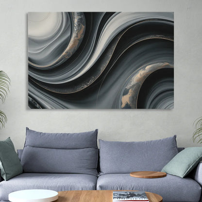 Elegant Ripples Black and Grey Abstract Living Room - Canvas Wall Art