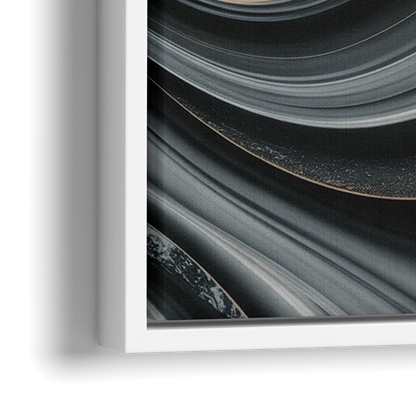 Elegant Ripples Black and Grey Abstract - Close-Up White Frame Canvas