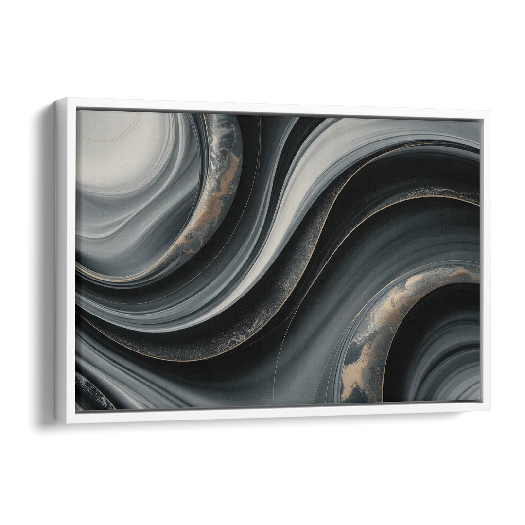 Elegant Ripples Black and Grey Abstract Side - White Canvas Wall Art