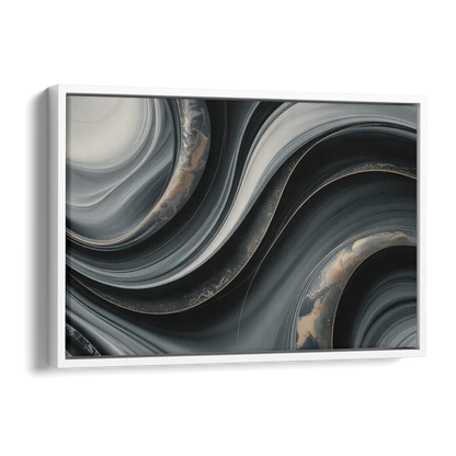 Elegant Ripples Black and Grey Abstract Side - White Canvas Wall Art