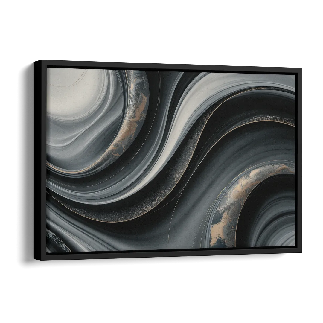 Elegant Ripples Black and Grey Abstract Side - Black Canvas Wall Art