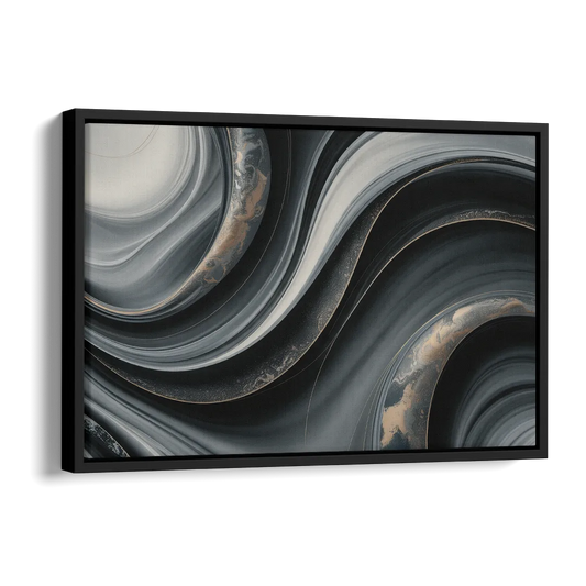 Elegant Ripples Black and Grey Abstract Side - Black Canvas Wall Art