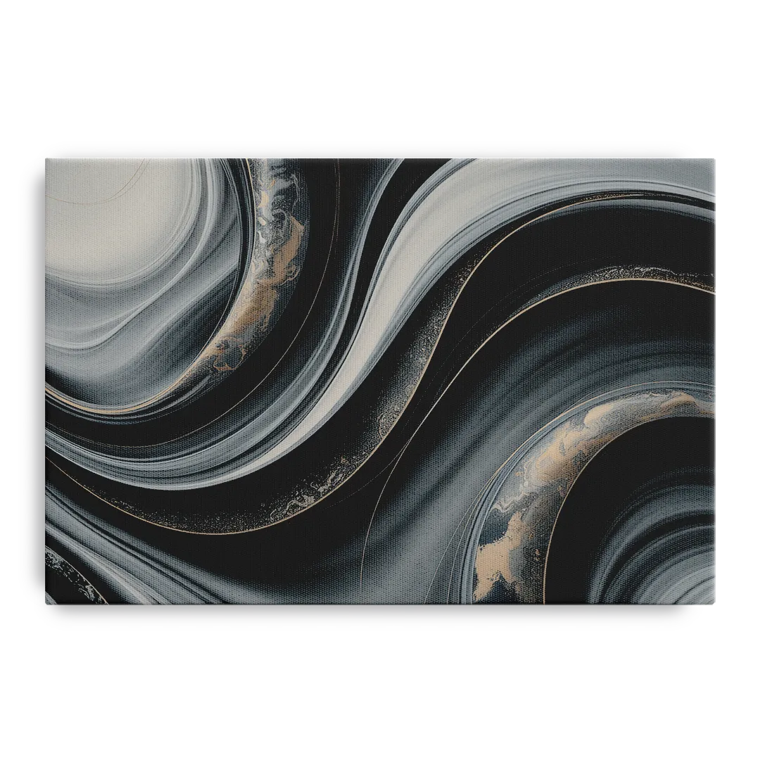 Elegant Ripples Black and Grey Abstract Front - Canvas Wall Art
