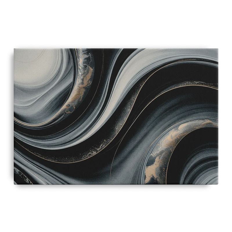 Elegant Ripples Black and Grey Abstract Front - Canvas Wall Art