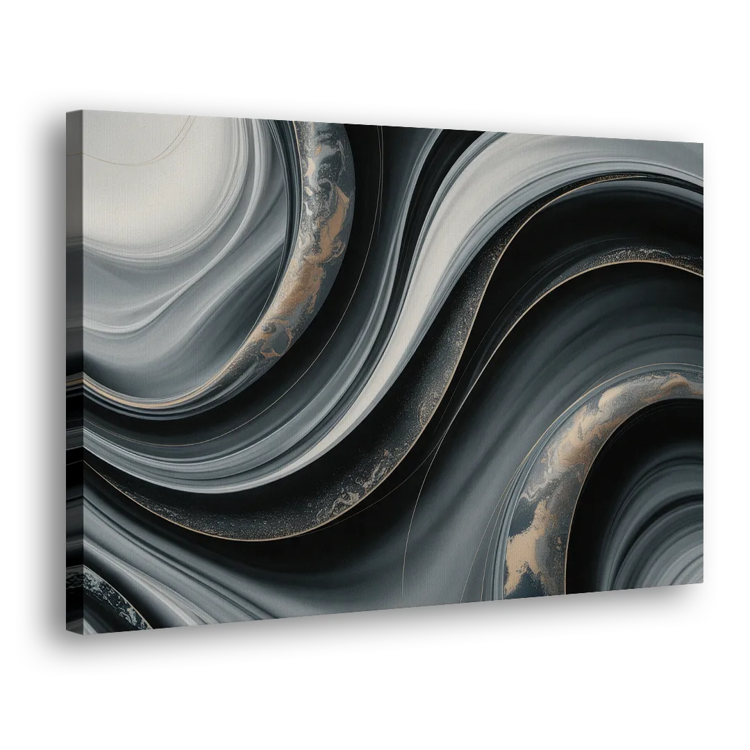 Elegant Ripples Black and Grey Abstract Side - Canvas Wall Art