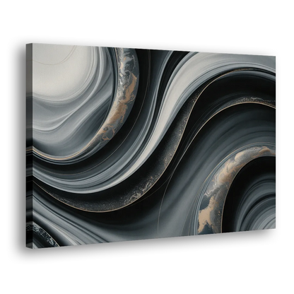 Elegant Ripples Black and Grey Abstract Side - Canvas Wall Art