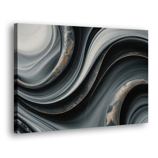 Elegant Ripples Black and Grey Abstract Side - Canvas Wall Art