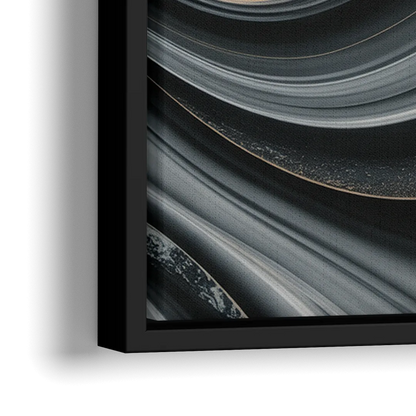 Elegant Ripples Black and Grey Abstract - Close-Up Black Frame Canvas