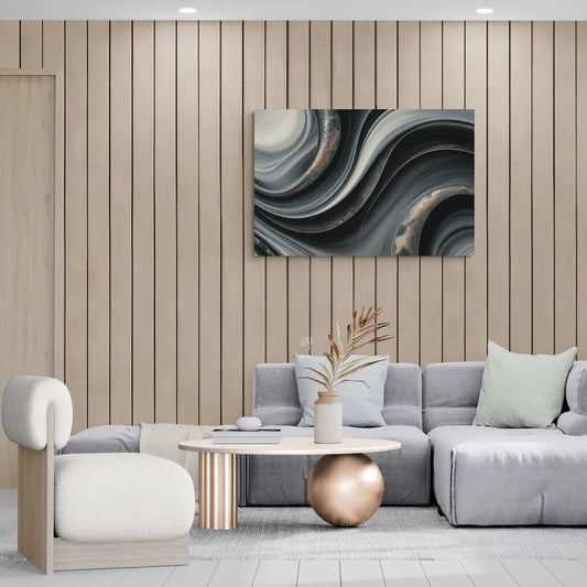 Elegant Ripples Black and Grey Abstract - Canvas Wall Art Living Room
