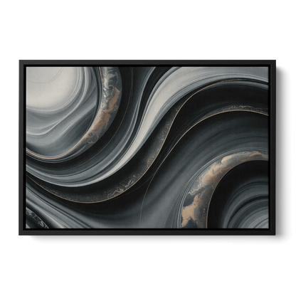 Elegant Ripples Black and Grey Abstract - Black Frame Canvas