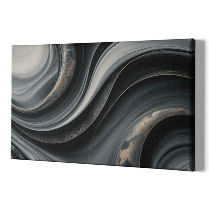 Elegant Ripples Black and Grey Abstract - Canvas Print Art Sides