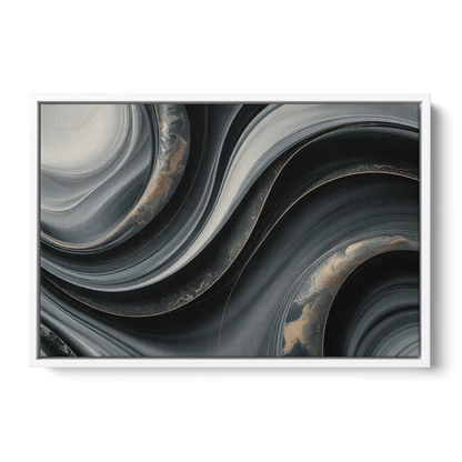 Elegant Ripples Black and Grey Abstract Front - White Canvas Wall Art