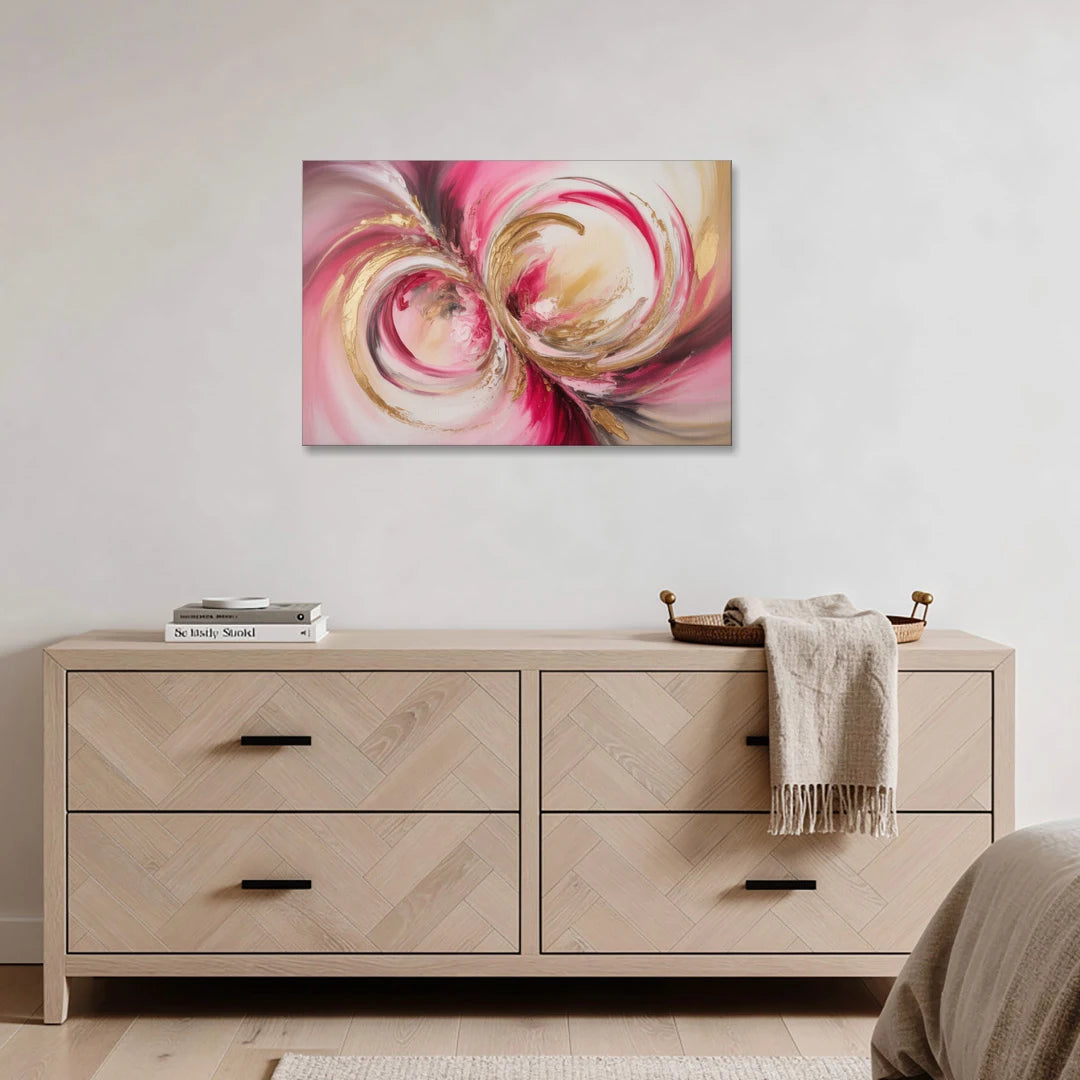 Elegant Swirl Pink and Gold Abstract - Canvas Wall Art - Coffee Table - 36x24