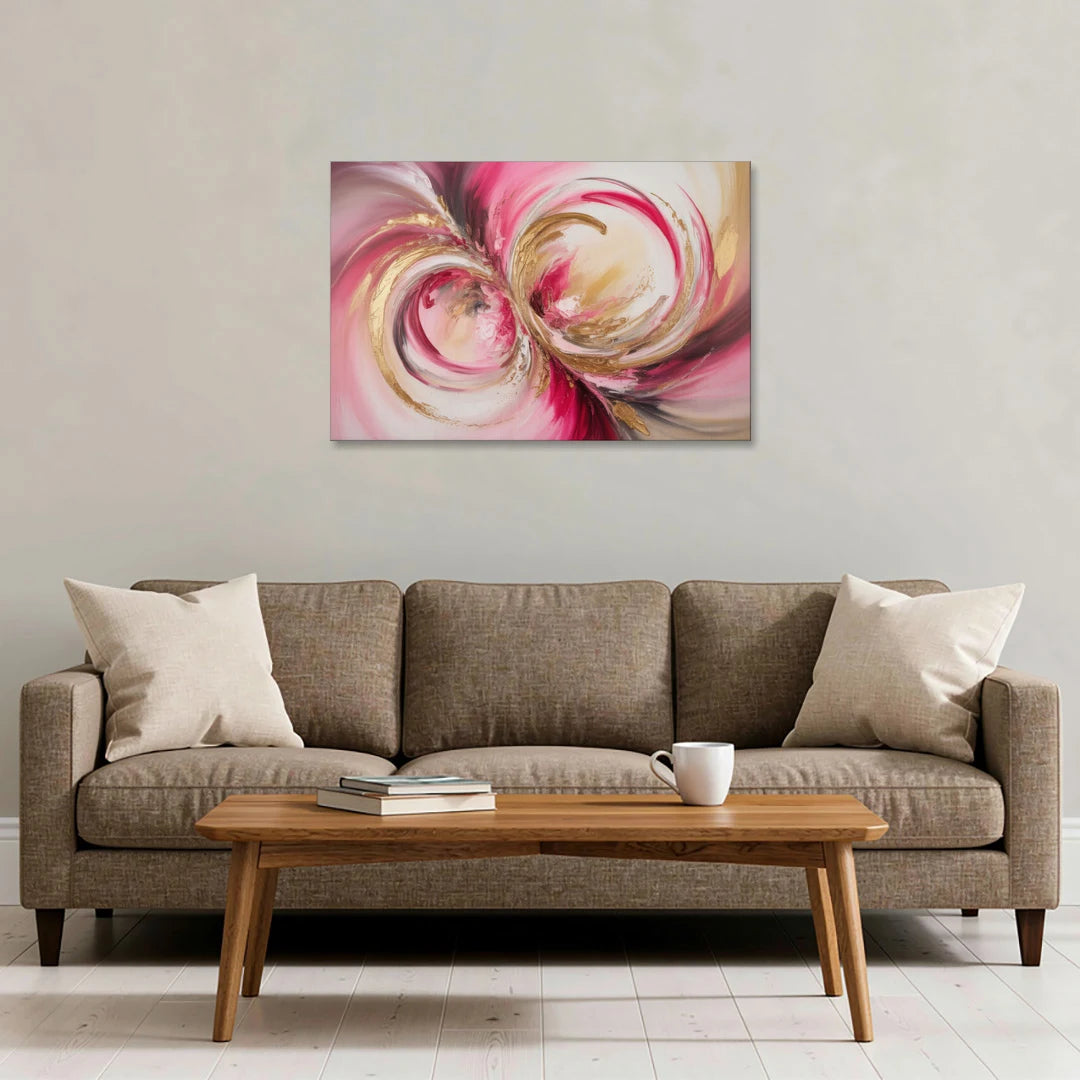 Elegant Swirl Pink and Gold Abstract - Canvas Wall Art - Sofa - 36x24