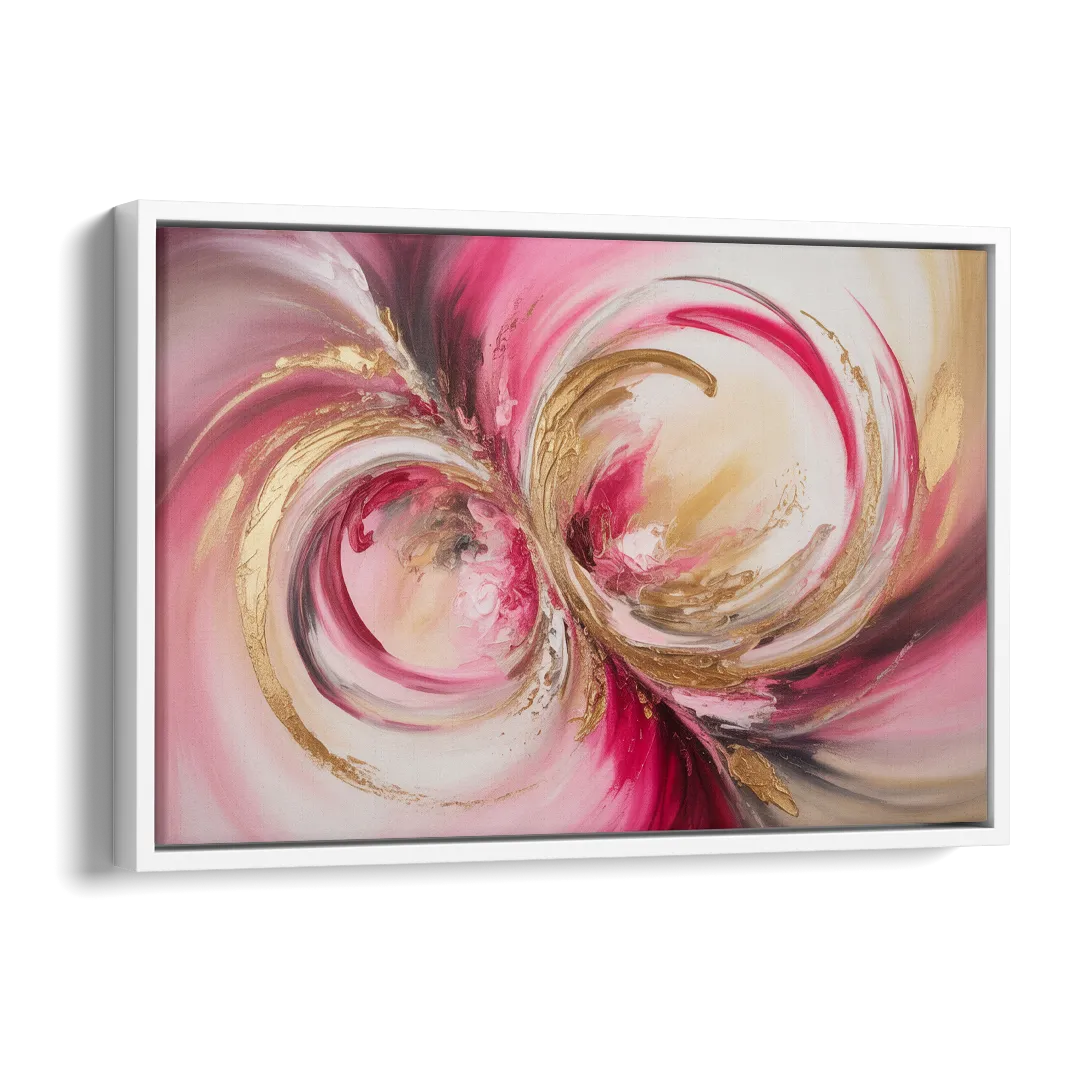 Elegant Swirl Pink and Gold Abstract Side - White Canvas Wall Art