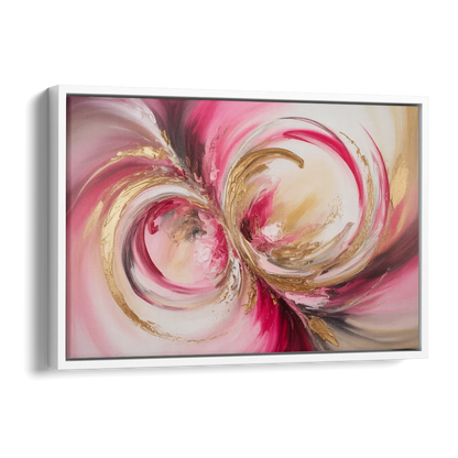 Elegant Swirl Pink and Gold Abstract Side - White Canvas Wall Art