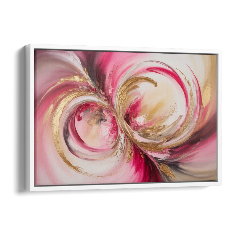 Elegant Swirl Pink and Gold Abstract Side - White Canvas Wall Art