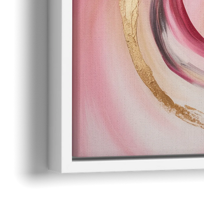 Elegant Swirl Pink and Gold Abstract - Close-Up White Frame Canvas