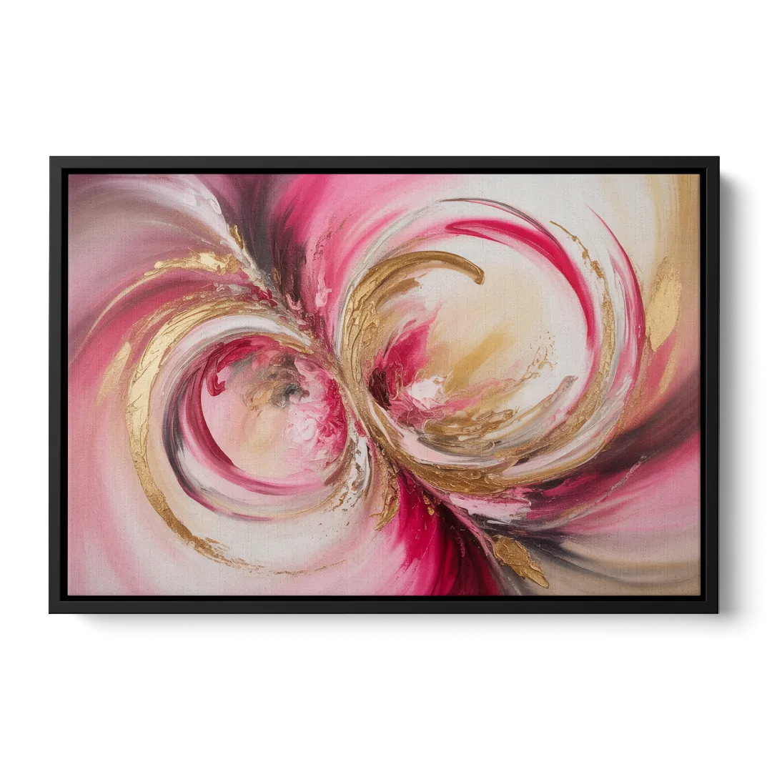 Elegant Swirl Pink and Gold Abstract Front - Black Canvas Wall Art