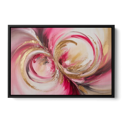 Elegant Swirl Pink and Gold Abstract Front - Black Canvas Wall Art
