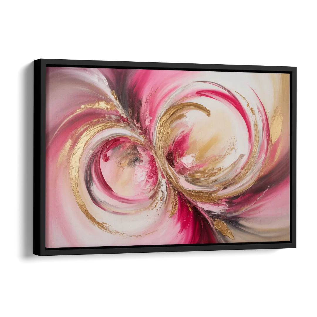 Elegant Swirl Pink and Gold Abstract Side - Black Canvas Wall Art