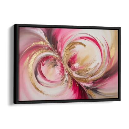 Elegant Swirl Pink and Gold Abstract Side - Black Canvas Wall Art