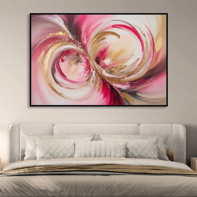 Elegant Swirl Pink and Gold Abstract Sitting Room - Black Canvas Wall Art