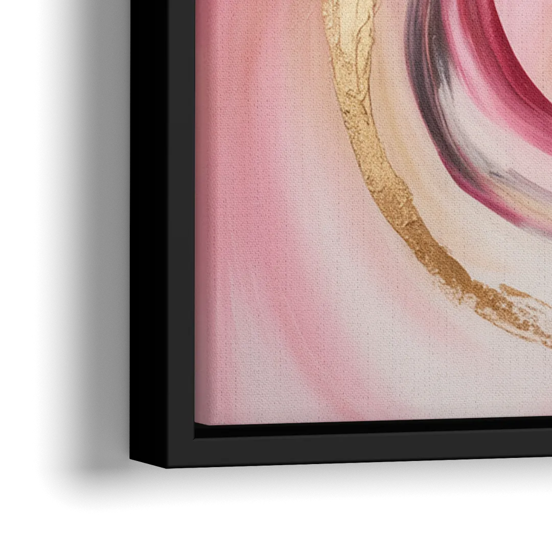 Elegant Swirl Pink and Gold Abstract - Close-Up Black Frame Canvas