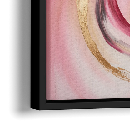 Elegant Swirl Pink and Gold Abstract - Close-Up Black Frame Canvas