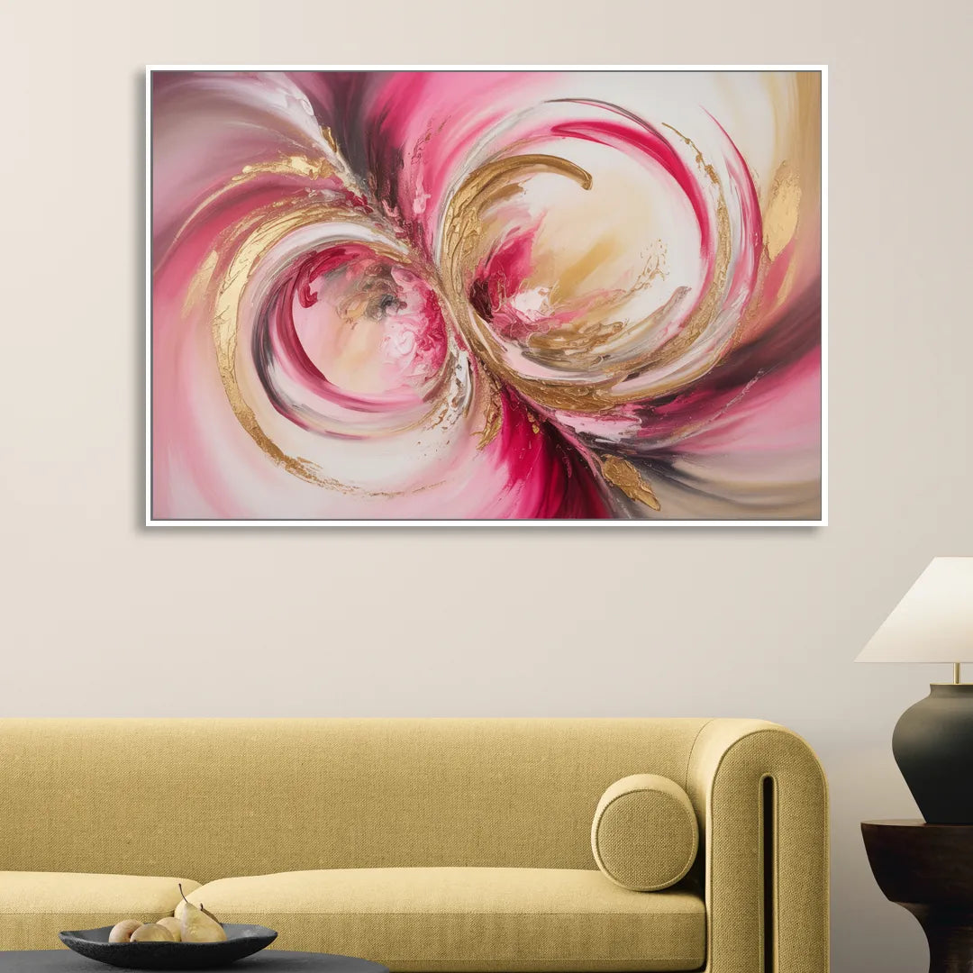 Elegant Swirl Pink and Gold Abstract Living Room - White Canvas Wall Art