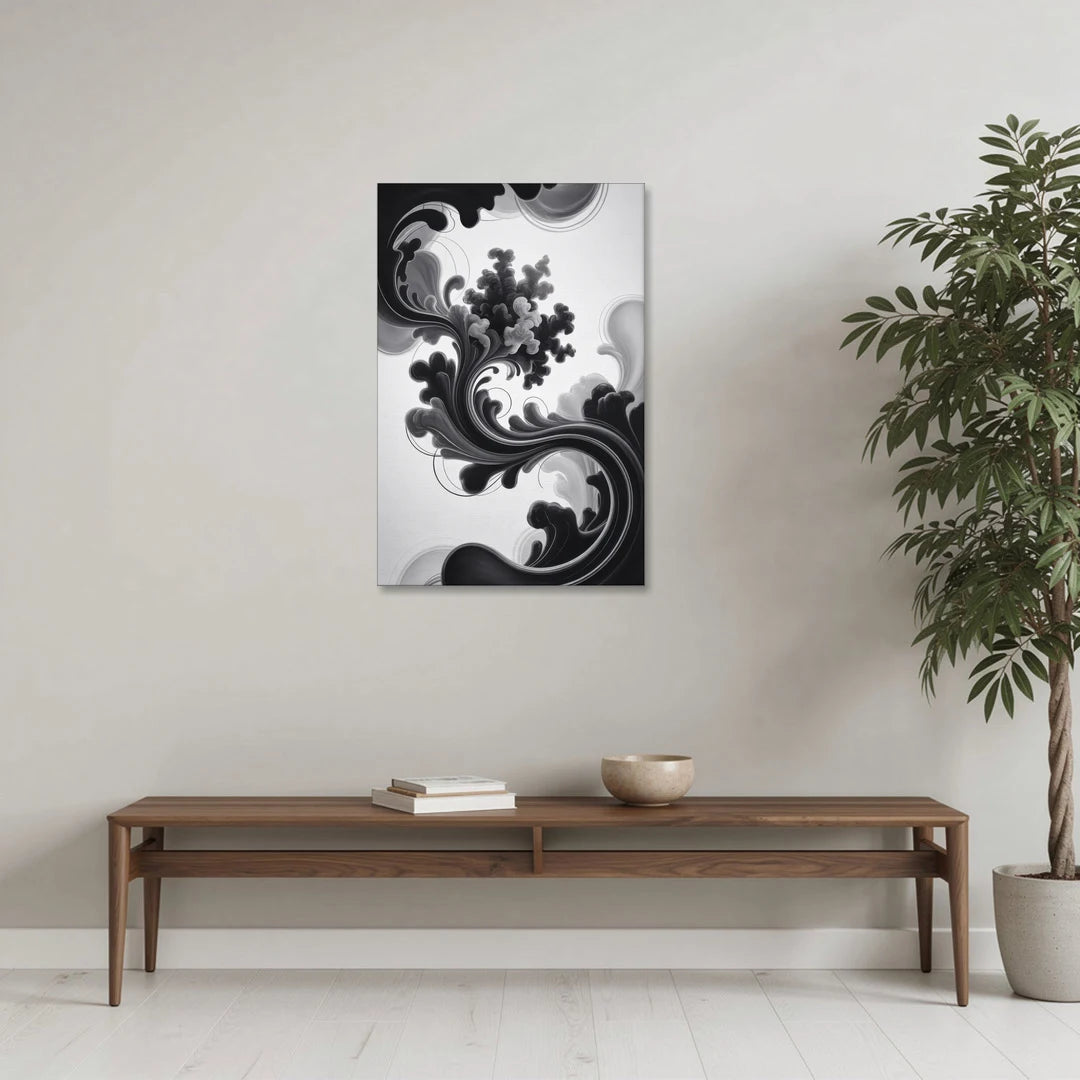 Elegant Swirls Black and White Abstract - Canvas Wall Art - Coffee Table - 24x36