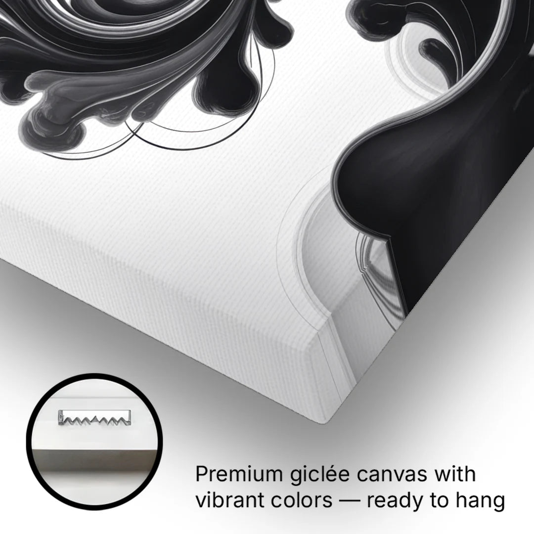 Elegant Swirls Black and White Abstract - Canvas Wall Art - Gallery Wrap Corner