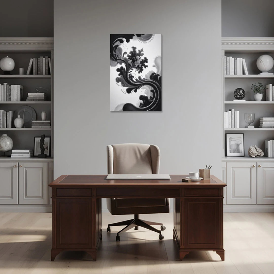 Elegant Swirls Black and White Abstract - Canvas Wall Art - Office - 24x36