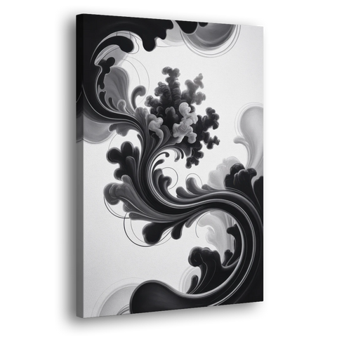 Elegant Swirls Black and White Abstract - Canvas Wall Art - Side
