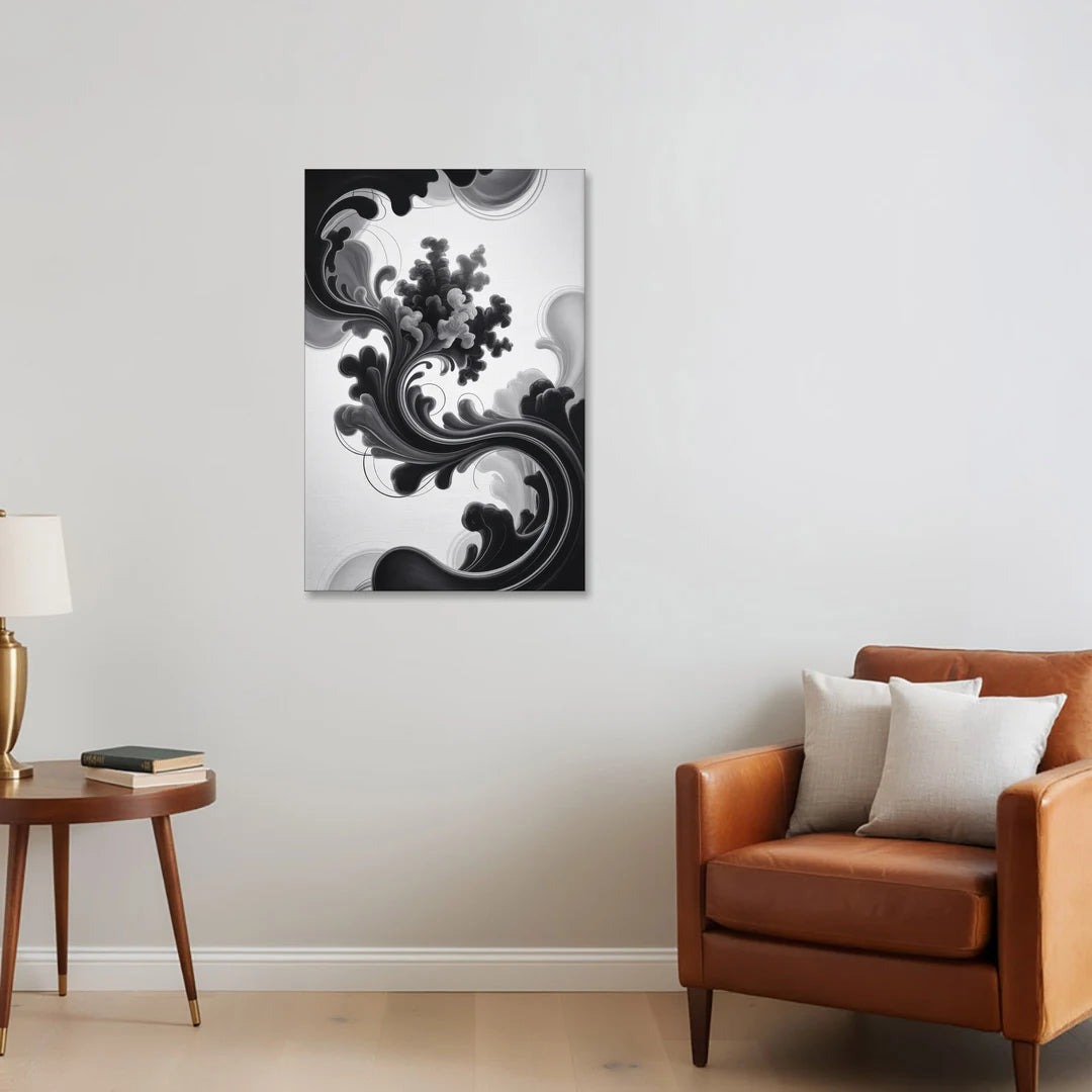 Elegant Swirls Black and White Abstract - Canvas Wall Art - Sofa - 24x36